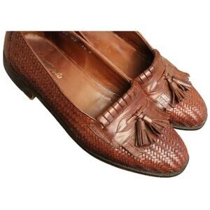 Vito Rapolo Brown Woven Braided Leather Loafers Tassels Men 10 Kiltie ITALY Prep
